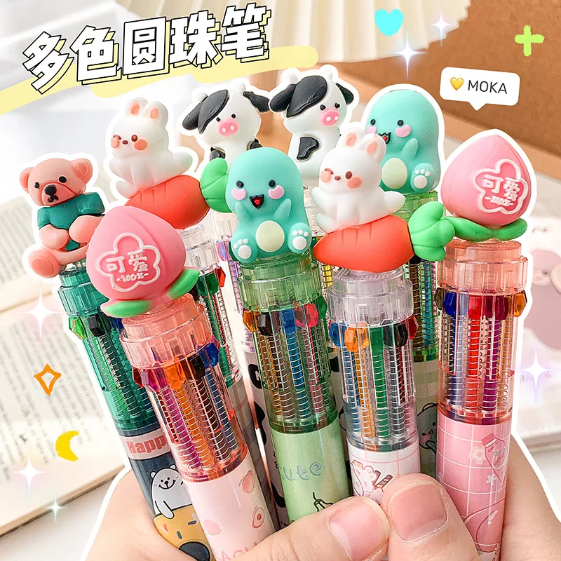 

10 Color/pen Cute Cartoon Ballpoint Pen Kawaii Press Ballpoint Pen Marker Key Pen for Scrapbook Diary Journal Student Supply
