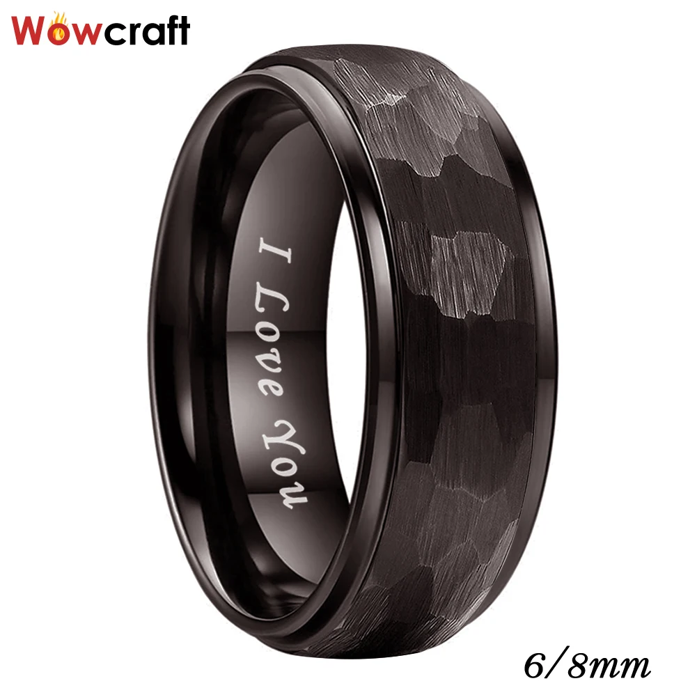 

6mm 8mm Gunmetal Tungsten Promise Jewelry Rings for Men Women Wedding Band Hammered I Love You Stamped Comfort Fit