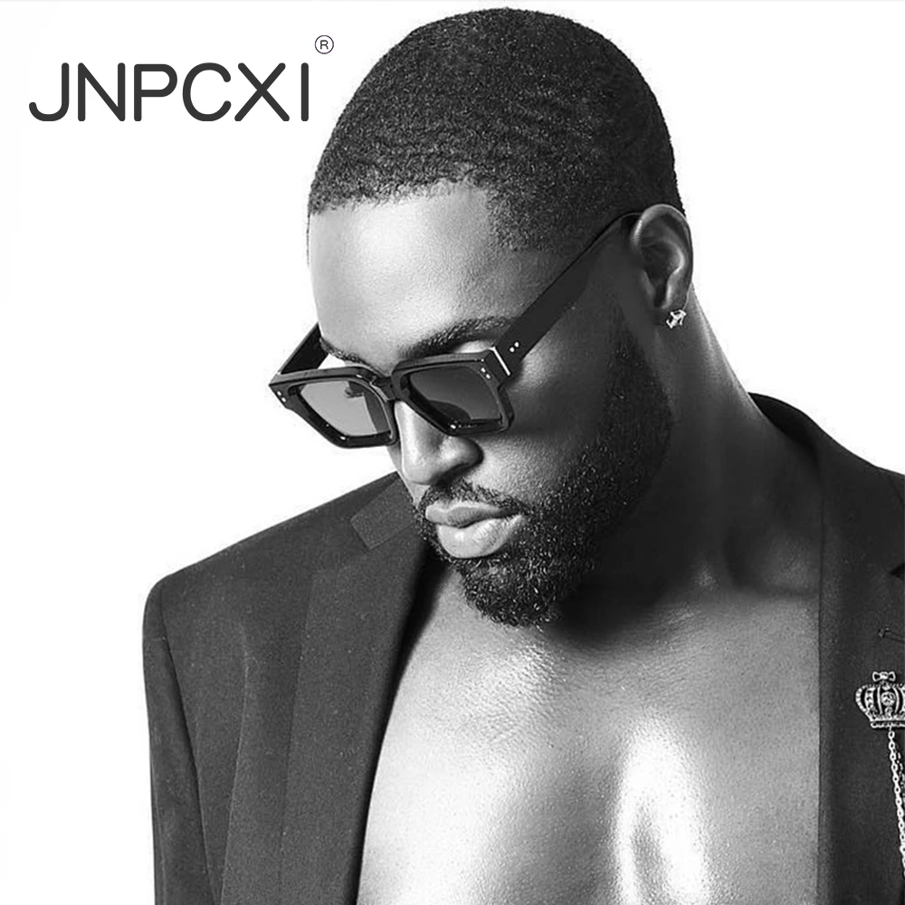 JNPCXI moda kwadratowe nity gradientowe okulary przeciwsłoneczne męskie odcienie UV400 Vintage czarne szare modne damskie