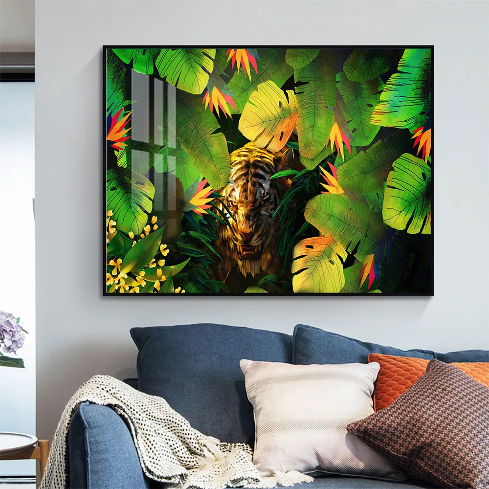 

Custom Tiger Rainforest Canvas Poster Silk Fabric Modern Style Prints Party House Decor Room#211217-6
