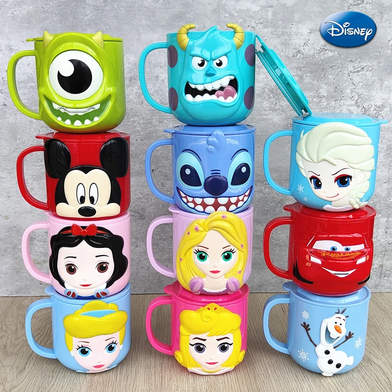 Disney Mickey Stitch kids Cup With Lid Milk Mug Frozen Elsa 3D Cartoon Home Drinking Cup Mouth Brushing Cup Children's Water Cup