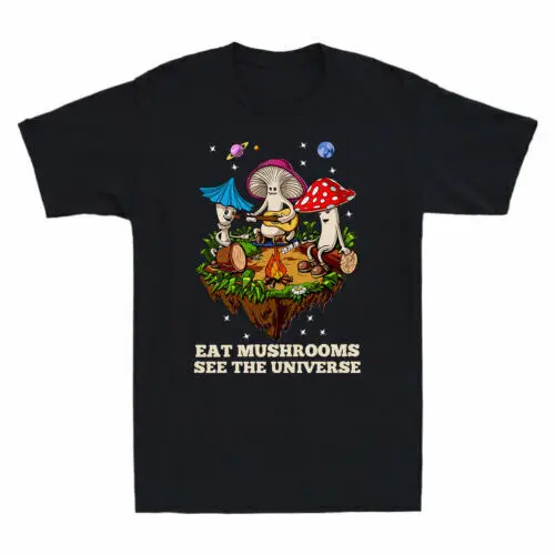 

Смешная хлопковая Футболка с круглым вырезом и принтом съедобных грибов «See The Universe» для кемпинга мужские/женские футболки с коротким рукав...