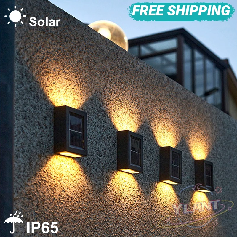 

8 светодиодный настенный светильник на солнечных батареях наружное водонепроницаемое светящееся освещение вверх и вниз, украшение для сад...