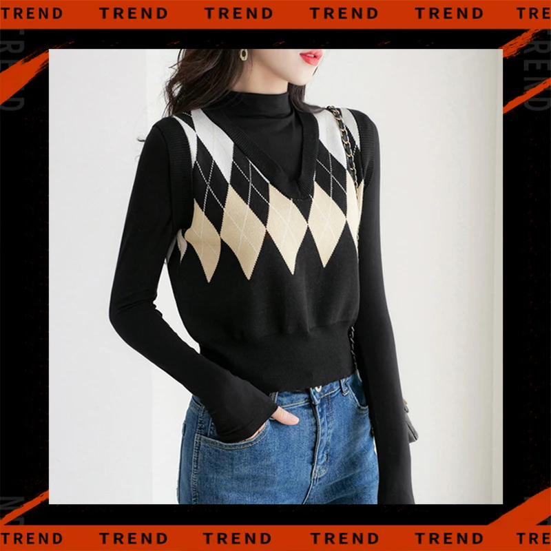 

High Quality 2023 Sweater Women Contrast Color Female Traf Autumn Winter Knitwears Fashion Clothes Cardigans Y2k Pullover Gift
