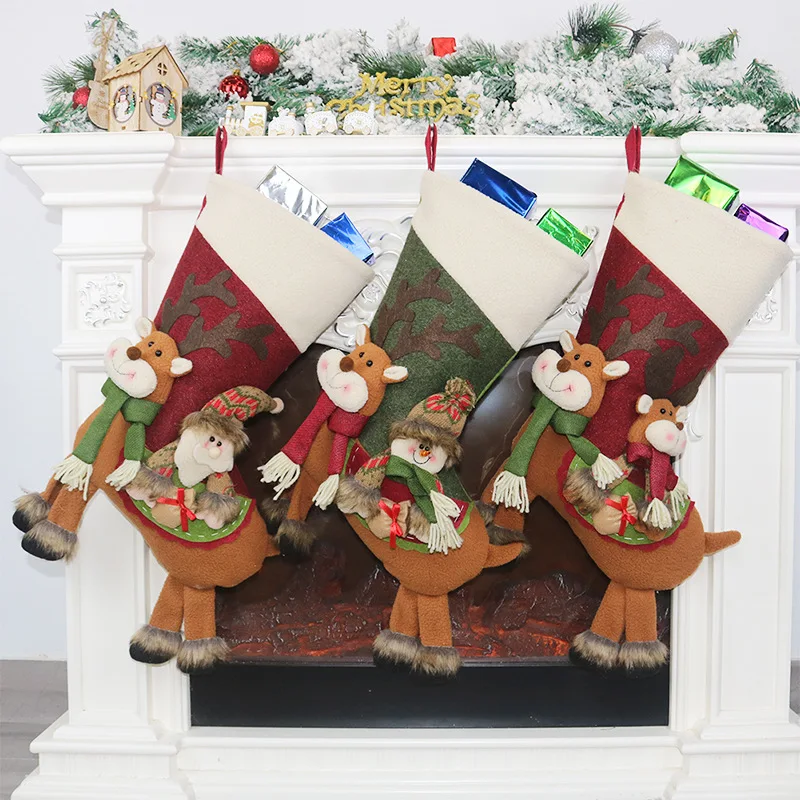 

New Year Christmas Stocking Sack Xmas Gift Santa Claus Snowman Elk Candy Bag for Home Navidad Sock Christmas Tree Decor