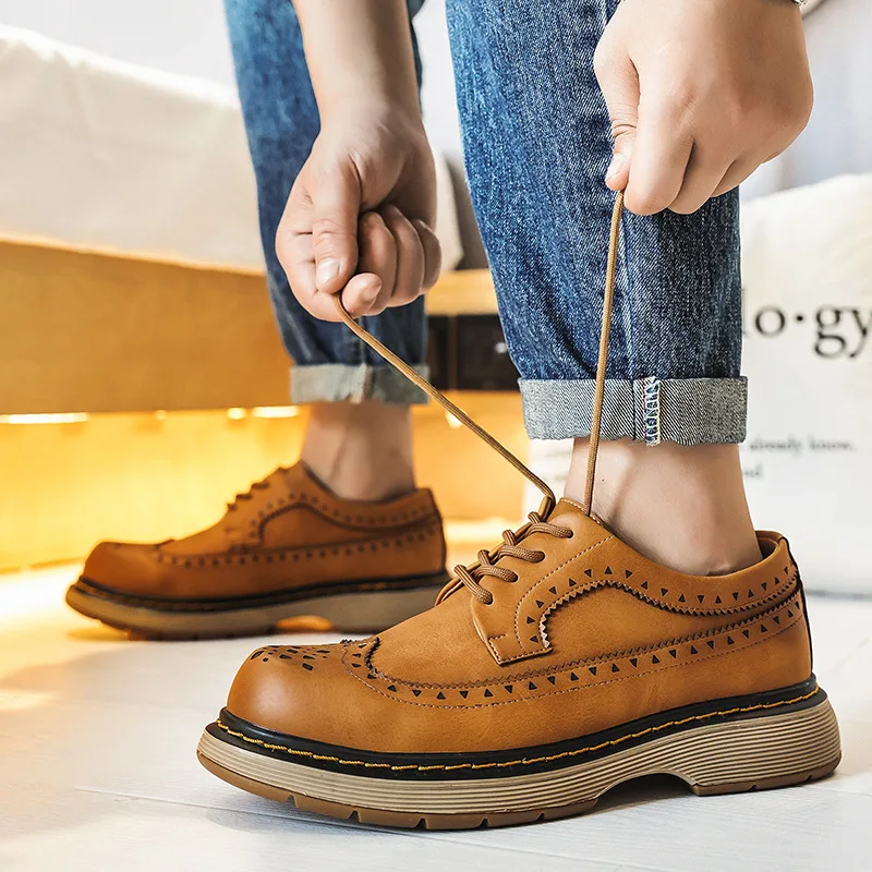 

Men Shoe Men Genuine Leather Casual Shoe Youth Round Toe Low Men Social Solid Shoe Block Style Sneaker Luxury Work Shoe Sapatos