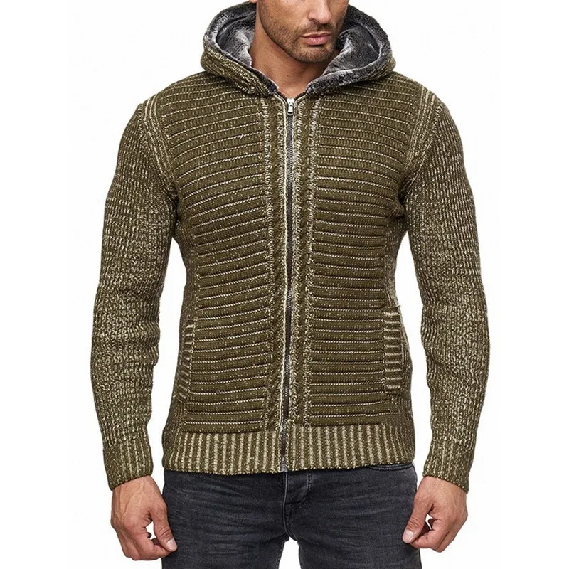 

Fall men's casual slim hooded pullover cardigan sweater