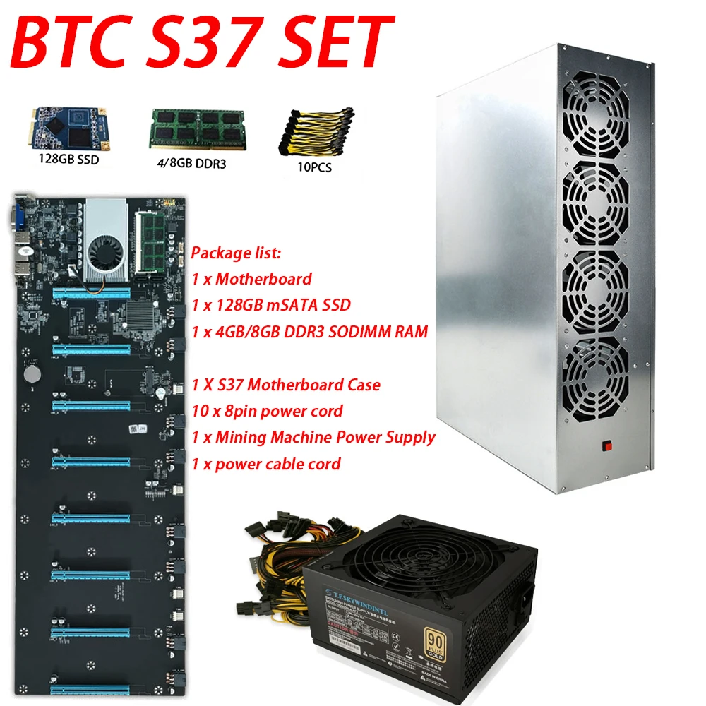 1 set Mining Motherboard btc S37 Chip VGA HDMI 8-GPU Bitcoin Mining...
