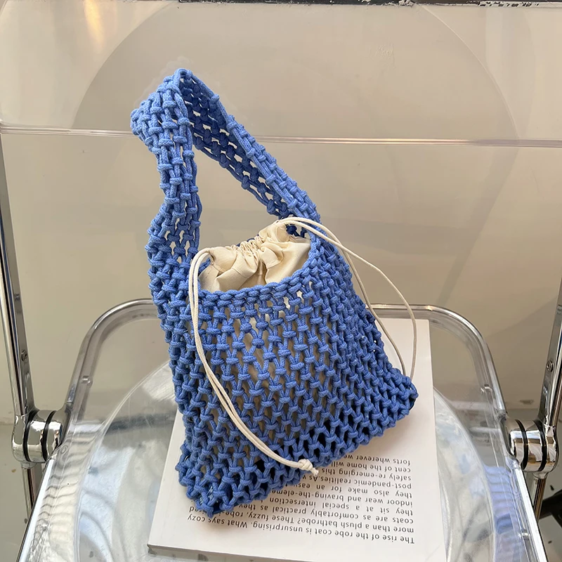 

Mini Crochet Beach Handbags for Girls Summer Straw Rope Hollow Out Woven Totes Bags Clutch Purse Women Knitting Shopper Handbags