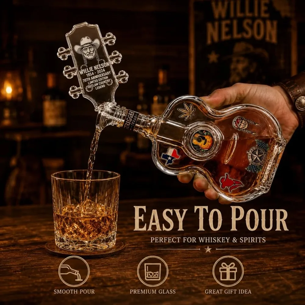 Фото Виски Willie Nelson Texas Guitar Glass, 70-летний юбилей, сувенир для поклонников аутлоу-кантри, декор для вестерн-бара, мужской уголок отдыха. №5