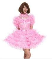 maiden maid sissy lockable pink satin corset cake fluffy dress cosplay dress customized