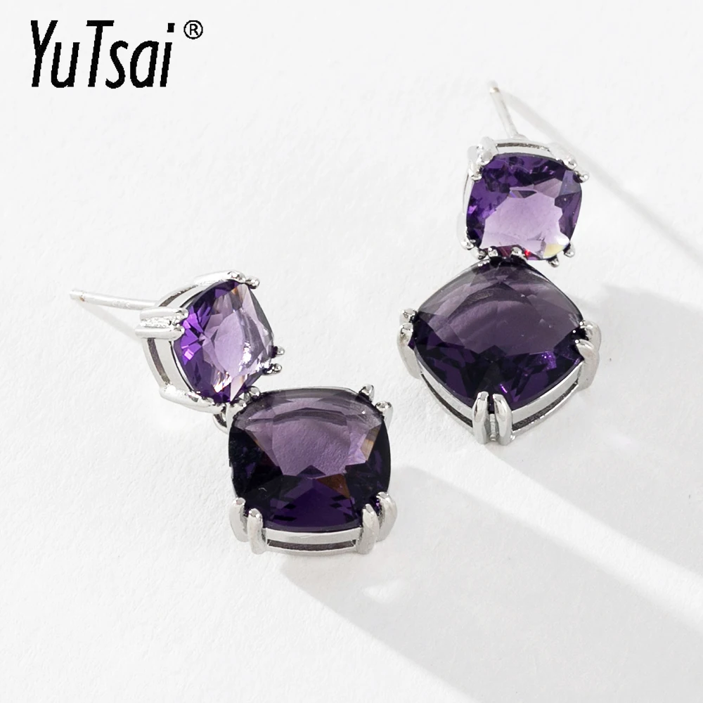 

YUTSAI Purple Square Zircon Drop Earrings Elegant Simple Shiny Pendant Office Party Earrings for Women Jewelry Gifts YT655