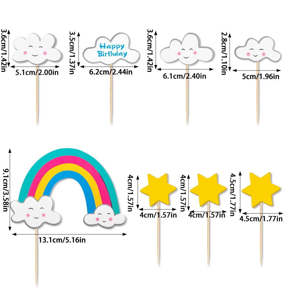 1 компл. Радужный топпер для торта цветы звезды облака Радужные украшения товары