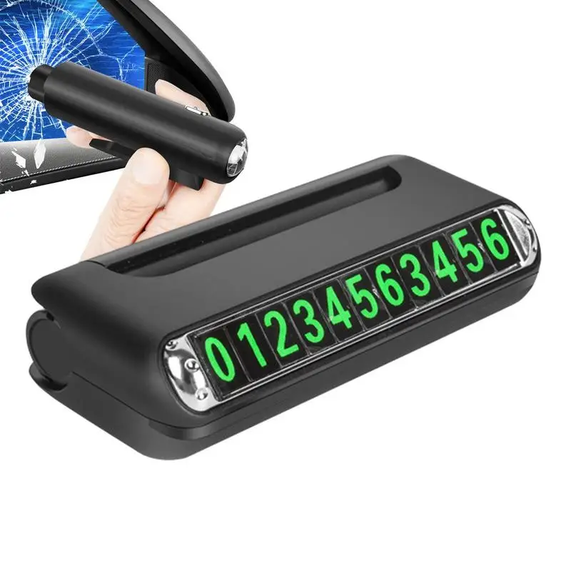 

Автомобильная парковочная табличка с номером телефона, светящаяся карточка для временной парковки, разбитое окно, молоток, резак для ремня безопасности, автомобильные аксессуары