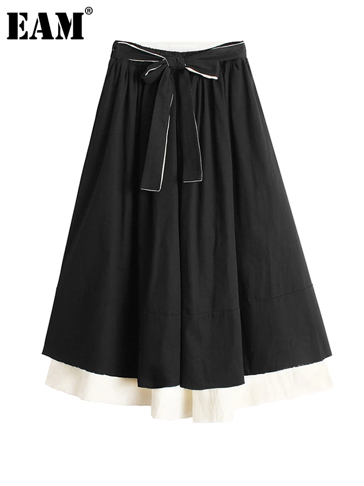 

[EAM] High Elastic Waist Black Bandage Double Layers Long Half-body Skirt Women Fashion Tide New Spring Autumn 2022 1DE4789