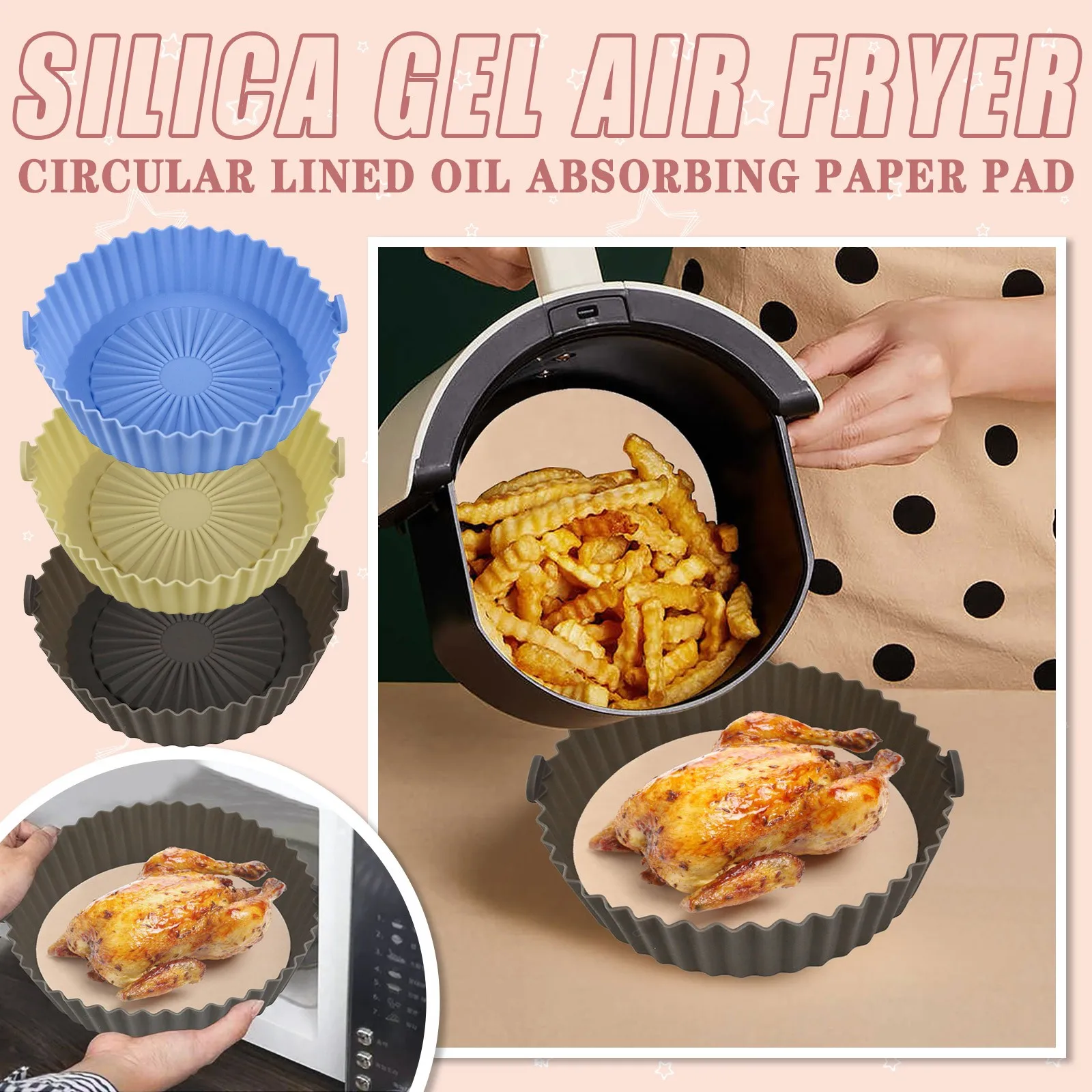 

Air Fryer Silicone Pot Air Fryer Insulation Pad Multifunctional Reusable Baking Pad Baking Tool Tray Available on Both Sides