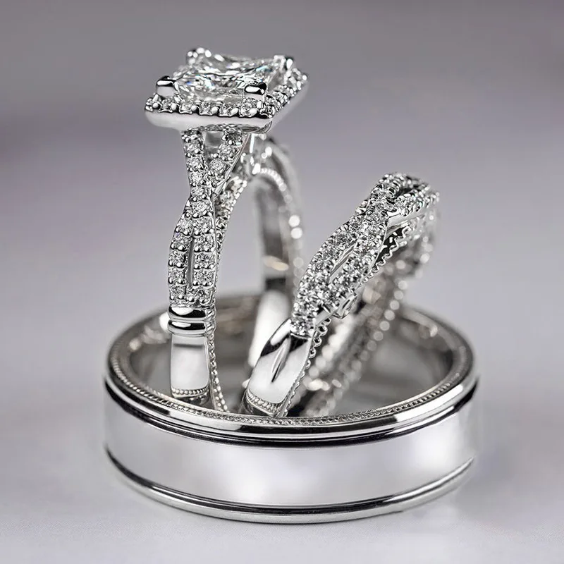 Ценный набор колец с бриллиантами лаборатории 3 в 1 обручальные кольца из белого