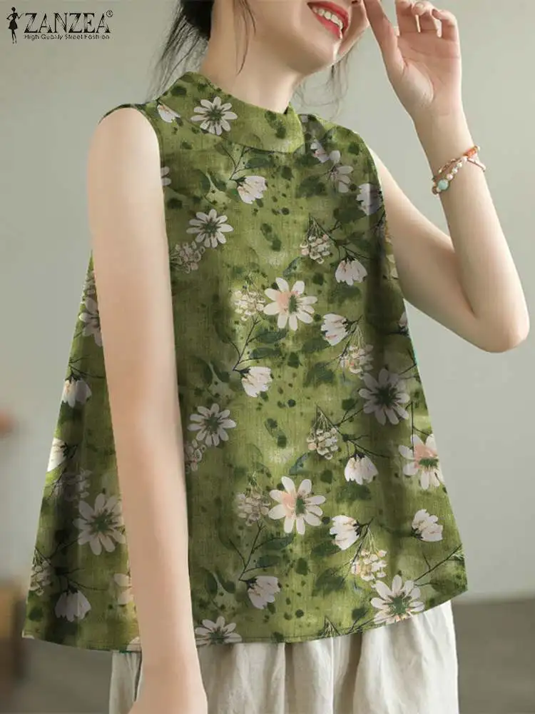 Блузка ZANZEA женская без рукавов пикантный модный Свободный Топ с принтом
