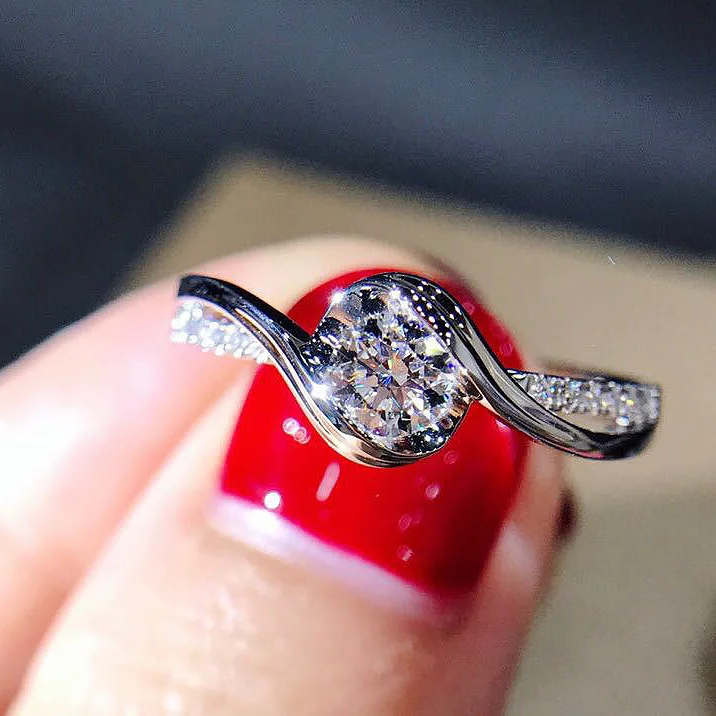 

Простое кольцо из серебра S925 пробы из белого золота 18 карат, роскошное Женское Обручальное кольцо с бриллиантами Mosan в европейском и американском стиле