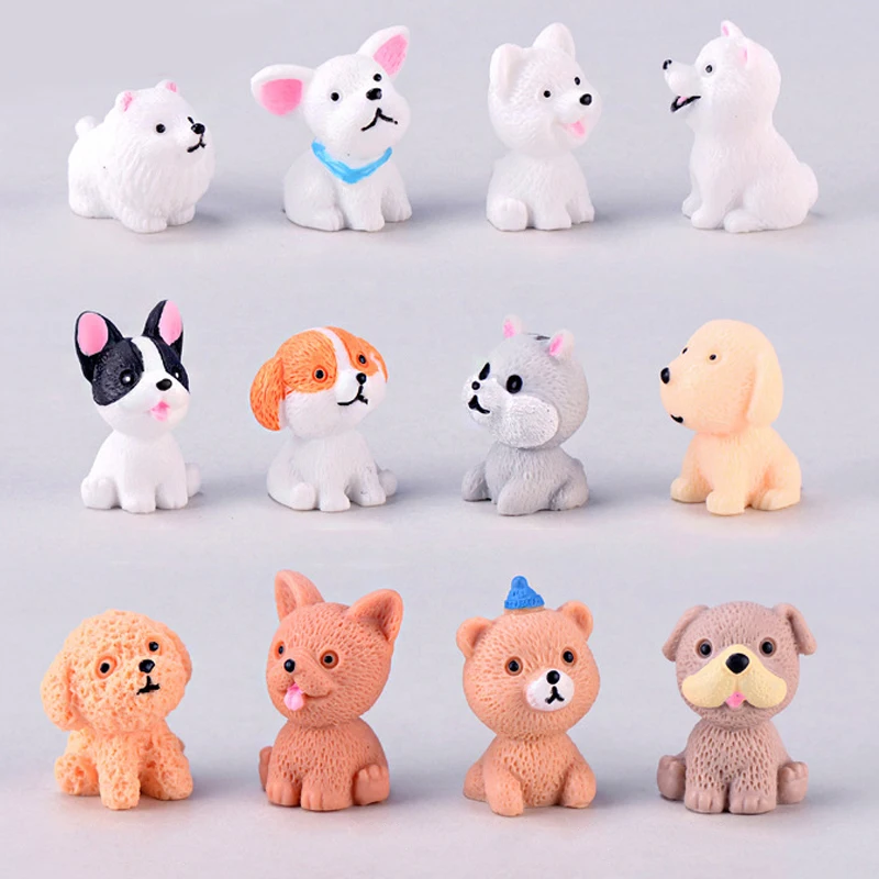 

2pcs Mini Cute Dog Fairy Garden Figurines Miniature Cake Decor Resin Crafts Ornament Puppy Teddy DIY Home Terrariums Decor Gifts