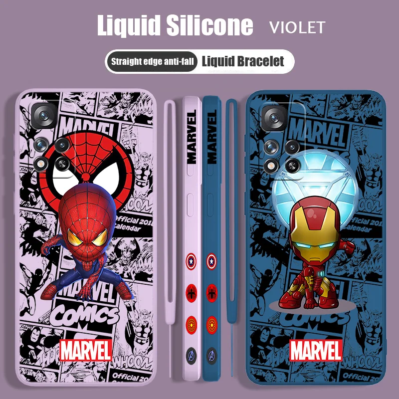 

Marvel Cute Avengers For Redmi Note 12 11T 11S 11E 10S 10T 10 9S 9T 8 Pro Plus Lite Max Liquid Left Rope Phone Case