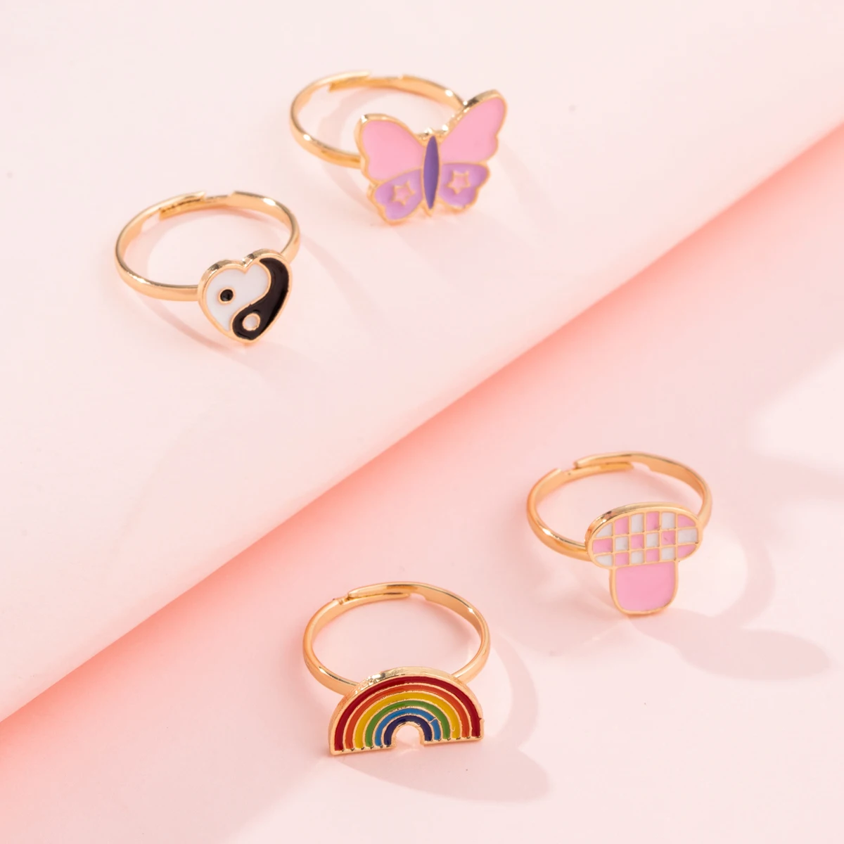 

Kpop New Fashion Tai chi Butterfly Rainbow Ring For Women Girls Mushroom Anillo Birthday Gift Alloy Jewelry Wholesale Gift