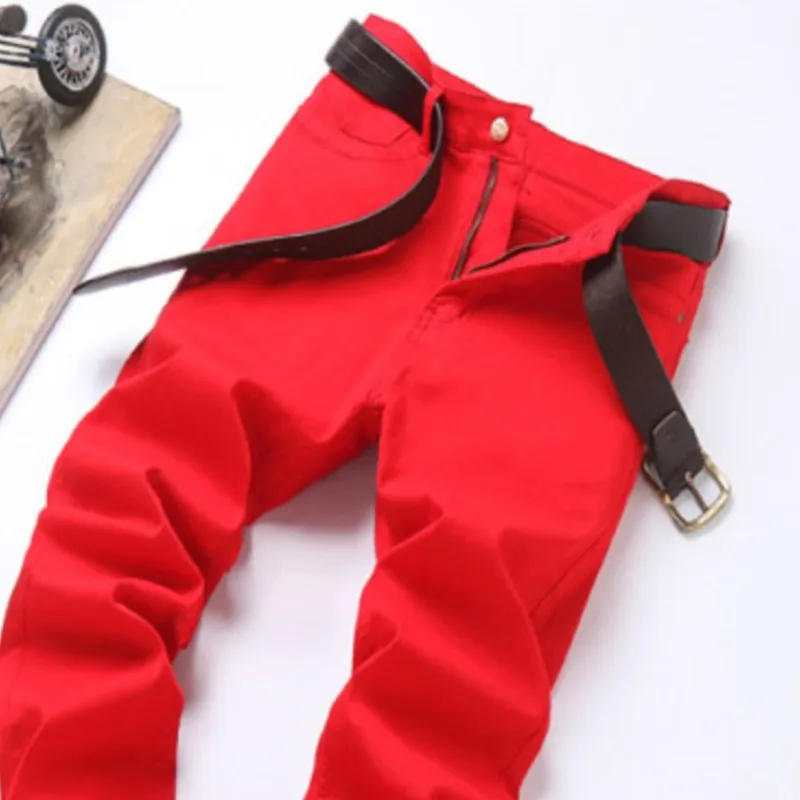 Мужские Эластичные Прямые Джинсы Однотонные Повседневные Высококачественные