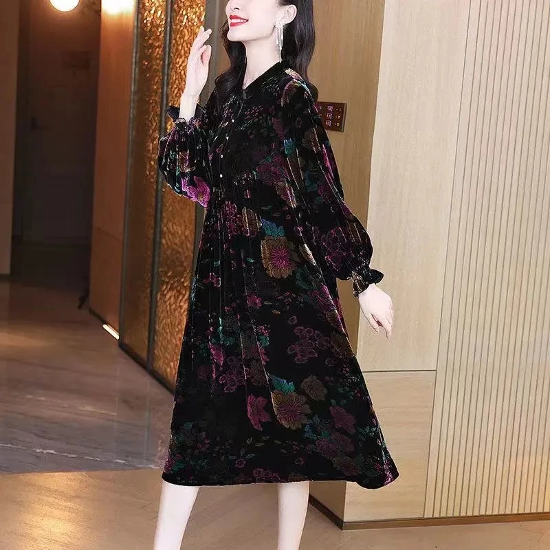 Бархатное золотистое платье-трапеция 5XL весна-осень 2023 роскошное платье с