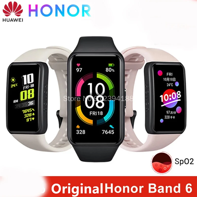 

80% New Huawei Honor Band 6 Smart Band Bracelet AMOLED Swimming Waterproof Bluetooth Fitness Sleep Heart Rate Monitor Music Band