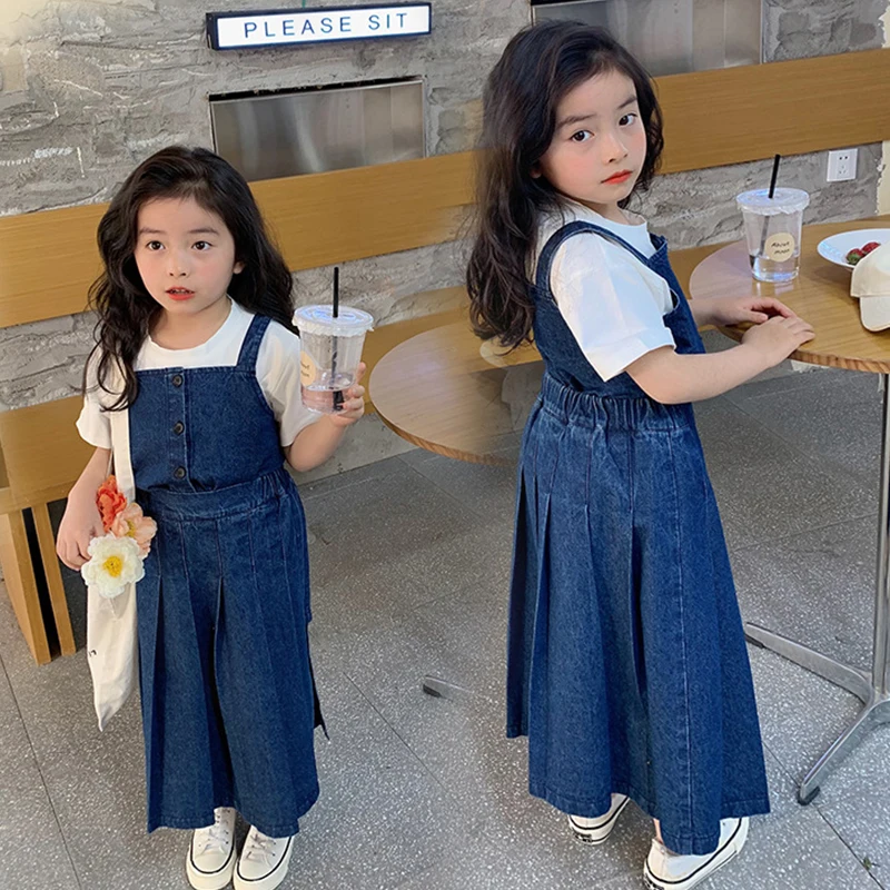 

Girls Summer Clothes Sets 6 8 10 Years Kids Suspenders Tops Denim Skirt Two Piece Suit Children's Clothing Fashion Girl Outfits