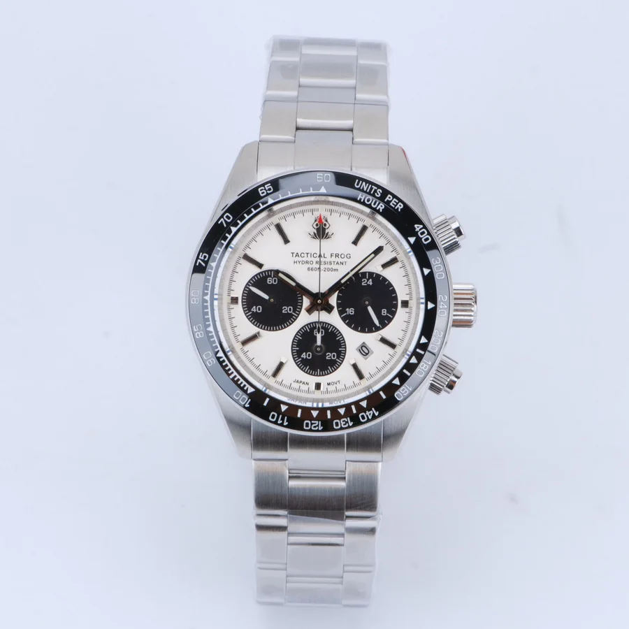 

Tactical Frog Men Chronograph Watch Solar Quartz Watches Diver Wristwatch 200M Waterproof C3 Luminous Sapphire Steel Strap VS75A