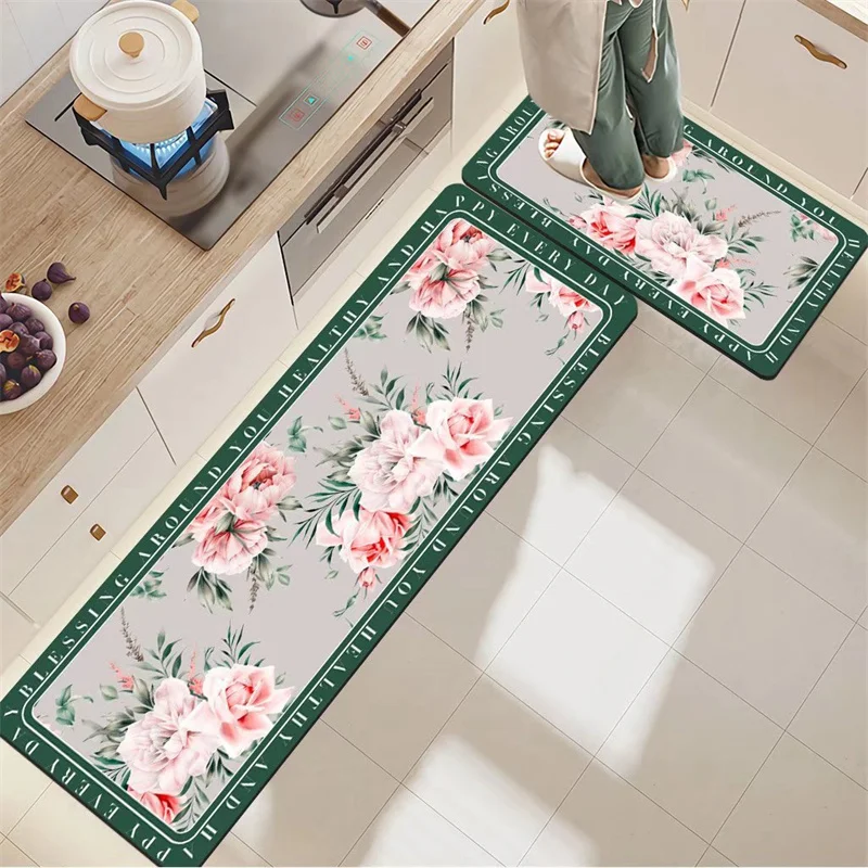 

Кухонные напольные коврики с цветочным принтом, противоскользящий впитывающий ковер для ванной комнаты, домашний коврик для входа, кухонны...