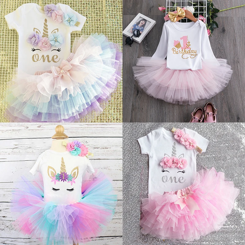 

My Little Baby Girl First 1st Birthday Party Dress Cute Pink Tutu Cake Outfits Infant Dresses Baby Girls Baptism Clothes 0-12M