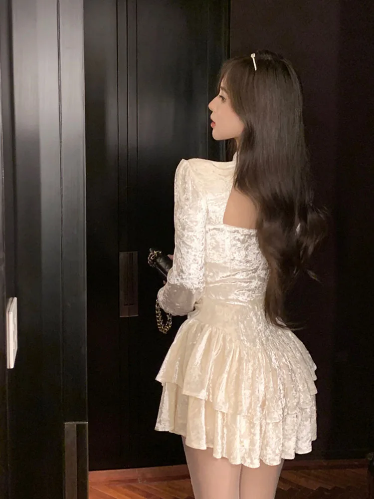 Женское приталенное платье-трапеция элегантное бежевое платье во французском