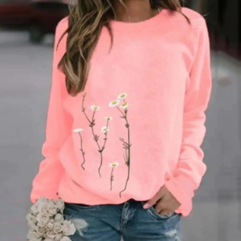 

Simple Sweatshirt Blouse Shrinkable Cuffs Cold Resistant Sweet Long Sleeve Loose Pullover Sweatshirt