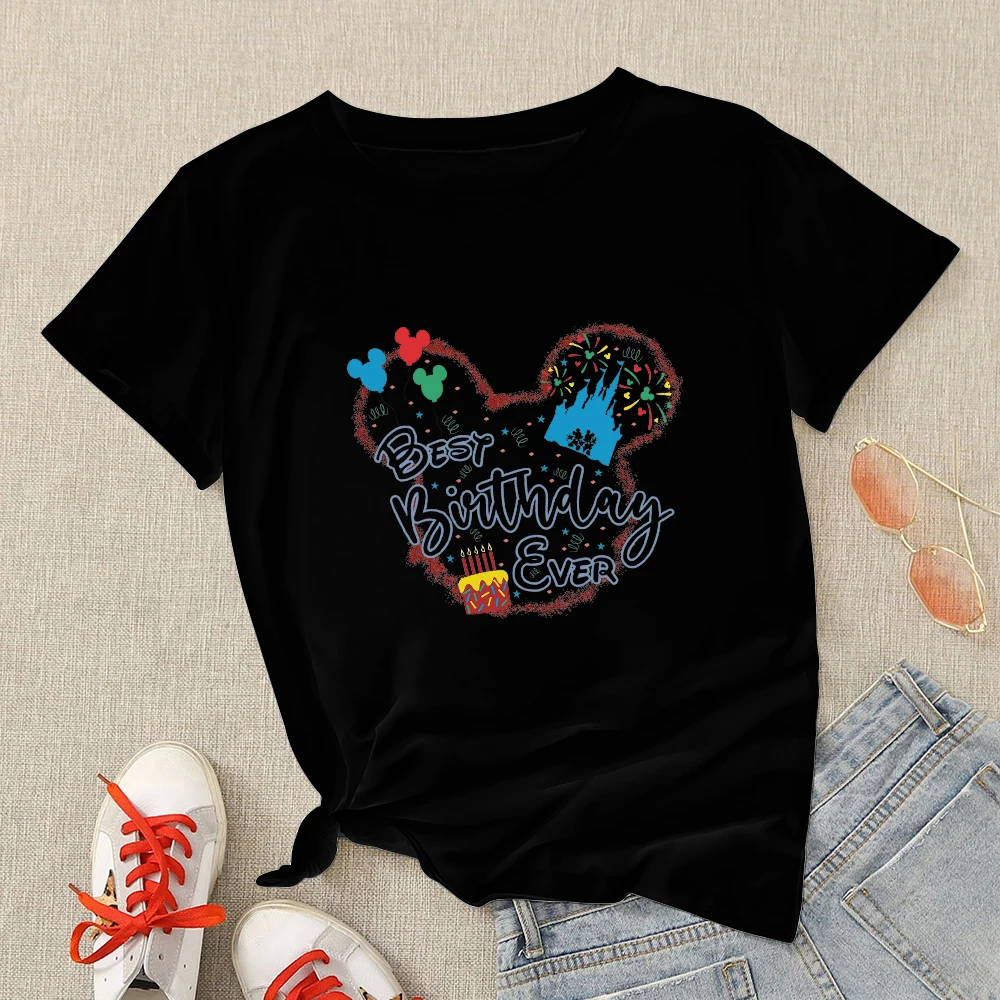 

Best Birthday Ever Disney Mickey T Shirt Women Fashion 2023 Disneyland Trip Girl Clothes Aesthetic Harajuku Party T-Shirt Female