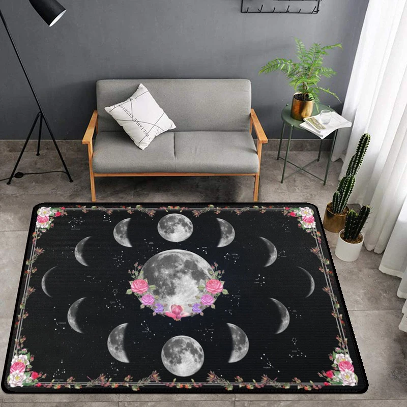 

Black Celestial Moon/Stars/Sun/Area Rug Witch Goth Gothic Pagan Wiccan Tarot Cards Astrology Witchcraft Supplies Mandala Carpet