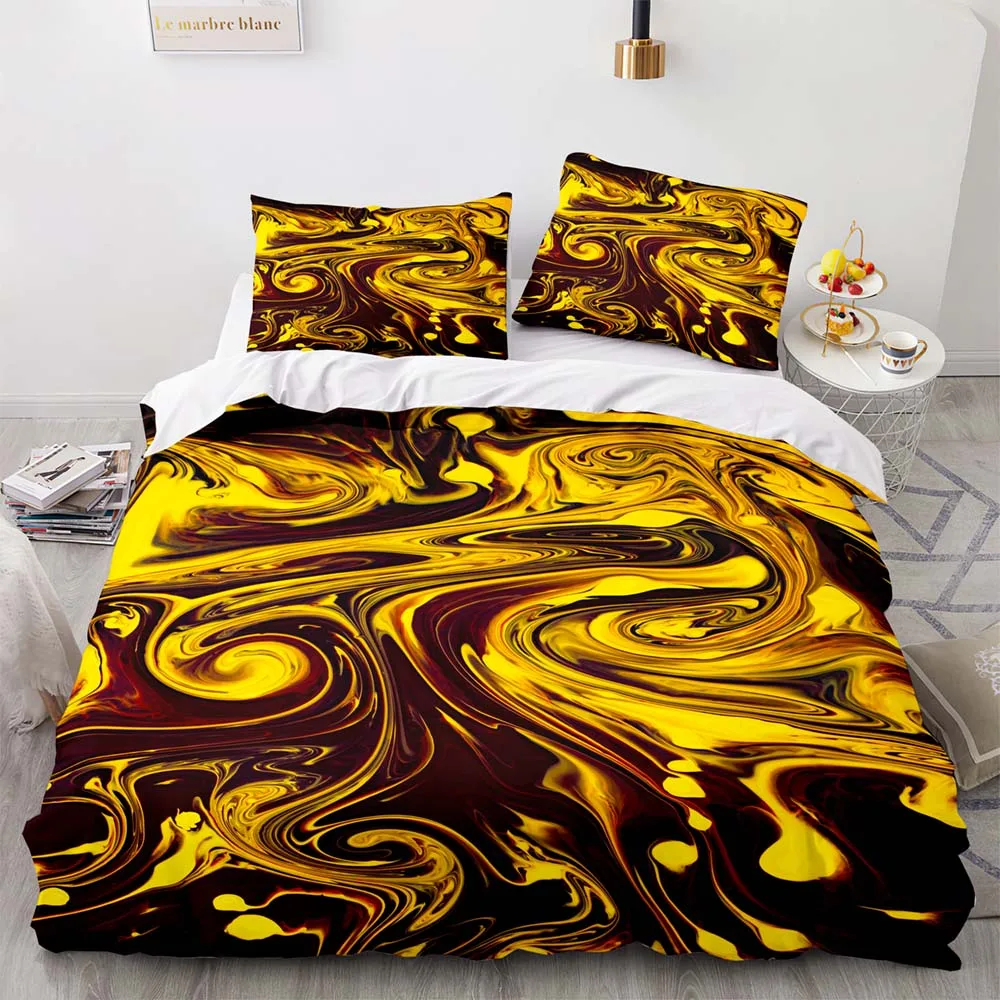 Luxury Gradient Gold Art Duvet Cover Teen Boy Single Queen Soft Bedspread Comforter Cover Zipper Design Bedding Set Pillowcases
