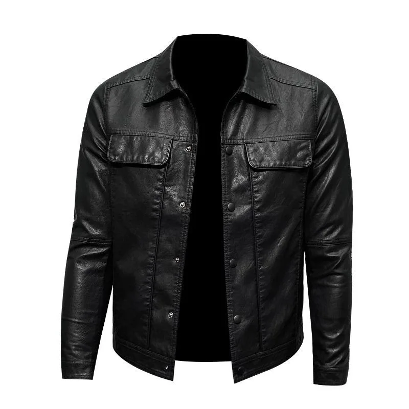 Куртка мужская демисезонная из искусственной кожи приталенный силуэт короткая