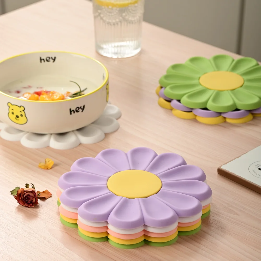 

Placemats for Table New Daisy Flower Insulation Pad Jane Cute Silicone Placemat Coaster Anti-scalding Pot Pad Cup Coaster