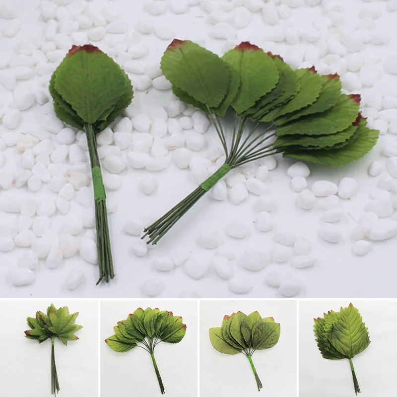 

12Pcs/Bunch Green Leaves Artificial Fake Rose Flower Leaf Ornament Foliage Garland Diy Craft For Wedding Party Décor