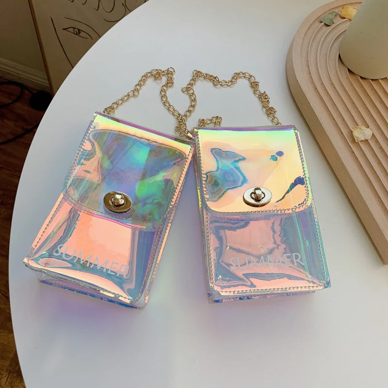 

Transparent Pvc Women Phone Bags Chain Shoulder Bolsas Feminina Portable Mini Handbags Daily Using Exquisite Bolsos Mujer