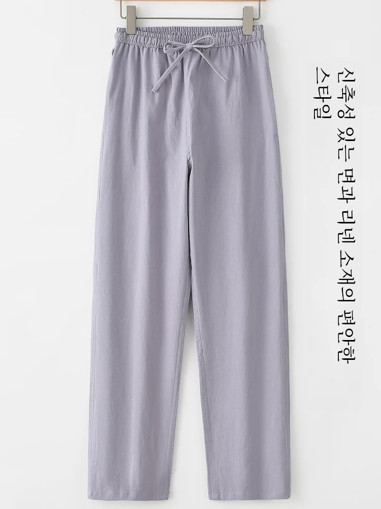 Мужские Стрейчевые брюки из хлопка и льна прямые повседневные со средней талией