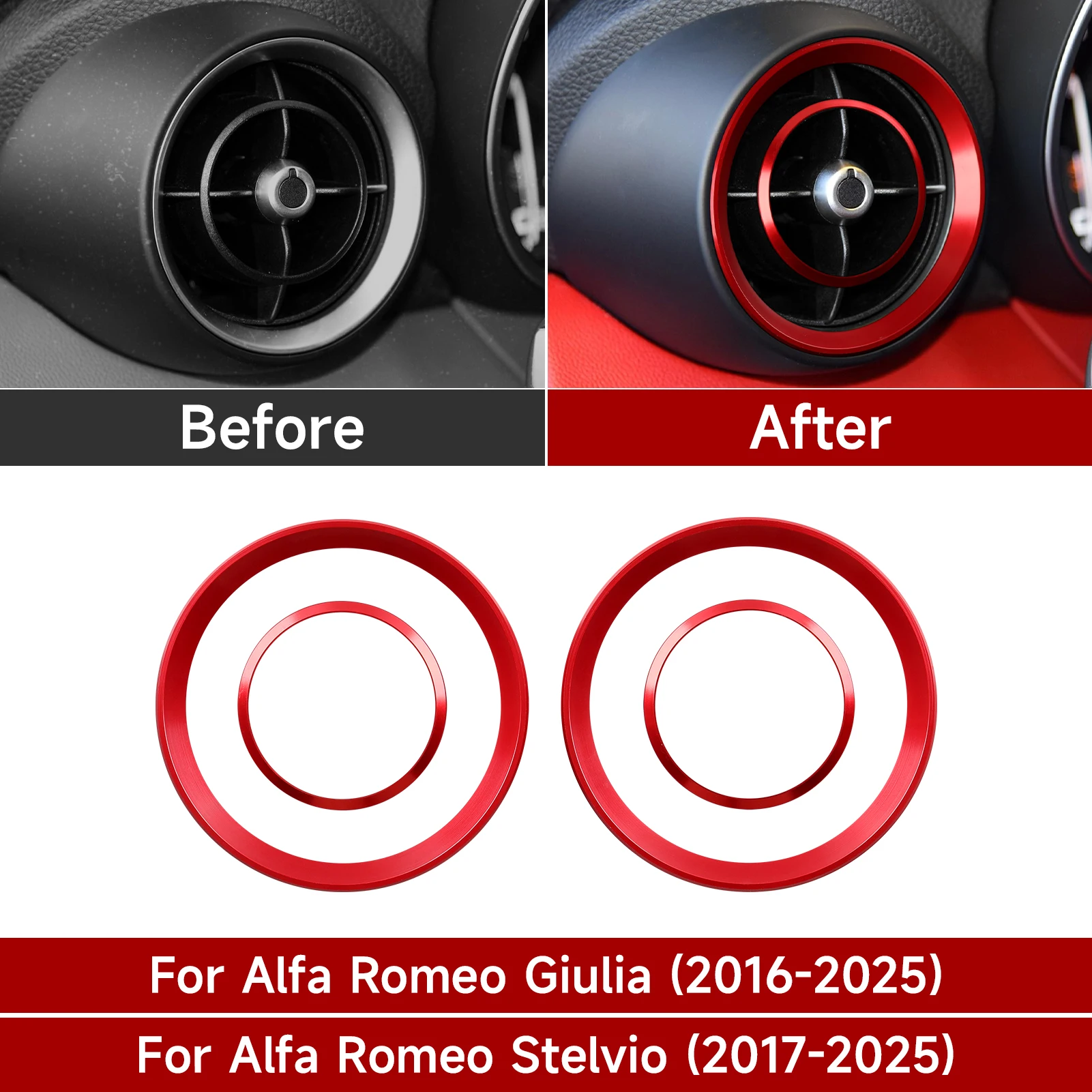 Фото Для Alfa Romeo Giulia 952/Stelvio 949 2016-2019, переднее боковое кольцо вентиляционного отверстия, внутренняя наклейка из алюминиевого сплава, аксессуары для отделки автомобиля №1