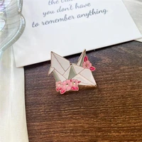 fresh badge cherry blossom paper cranes metal brooch fresh literary origami white crane flower badge female backpack accessories