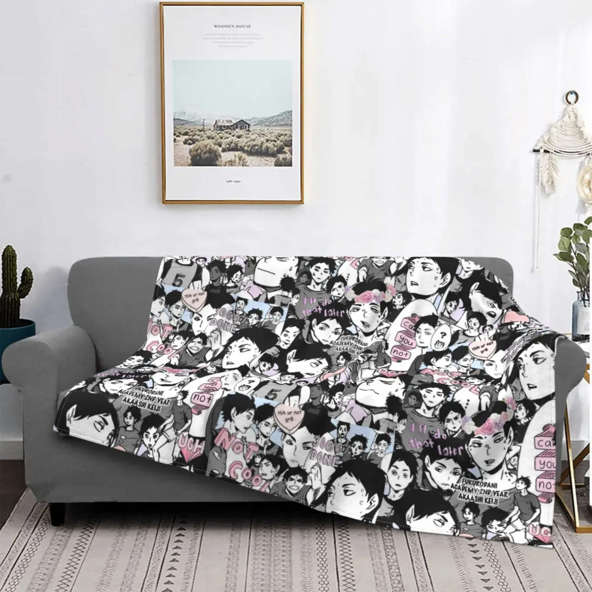 

Haikyuu Cool Collage Blanket Manga Karasuno Bedspread Plush Super Soft Cover Flannel Throw Blanket Bedding Sofa Office Velvet