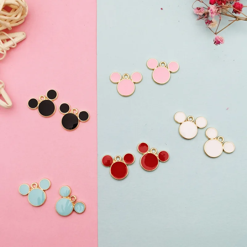 

Small Wholesale 50pcs Minnie Mickey Cartoon Enamel Metal Charm Pendants DIY Jewelry Making Lanyard Accessories Gift