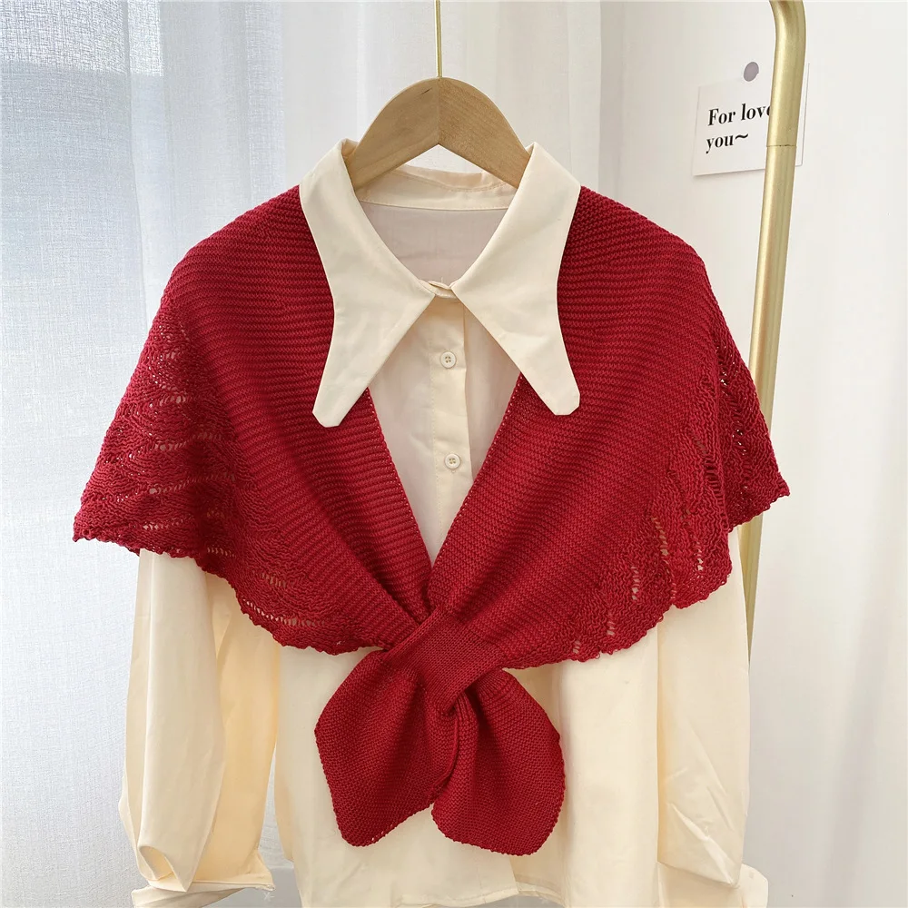 

Sitonjwly Women Knitted Fake Collars Female Dress Shirt Detachable Collar Half Top Shawl Vintage False Collar Small Cape