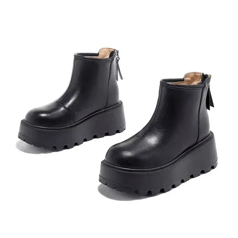 Женские ботильоны на платформе кожаные туфли высоком каблуке трендовые новые