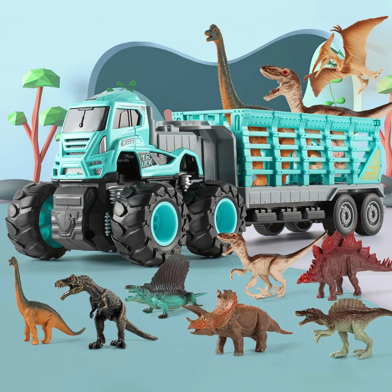 

Metal Inertial Dinosaur Car Engineering Vehicle Fall Resistant Domineering Toys for boys Children Car Transport Truck For Kids
